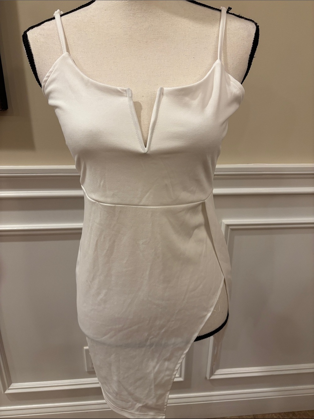 White Spaghetti Strap V-Neck Asymmetric Women's Top